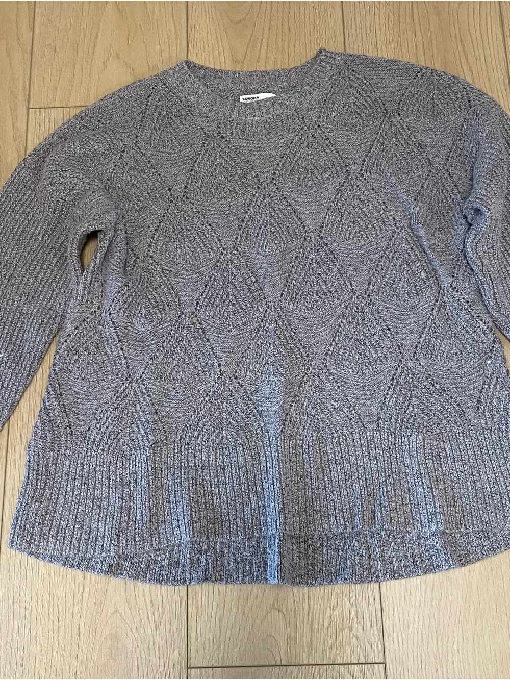 Sonoma Gray Diamond-Texture Crewneck Sweater